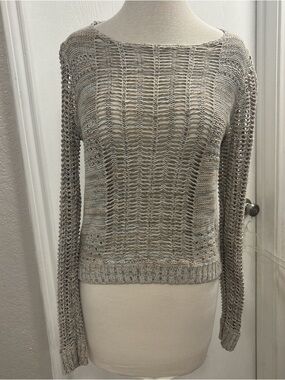 Hem & Thread Open-Knit Sweater in Cream and Light Gray